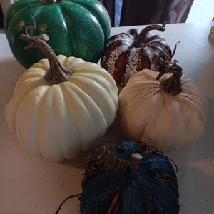 Decorative Pumpkin Set in Green, White, and Blue